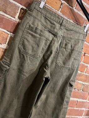 Vintage Green Denim Wide Leg Cargo Pants